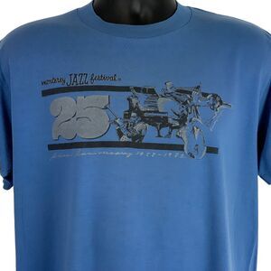 Vintage 80s Monterey Jazz Festival T Shirt L Large 1982 25th Made In USA Blue